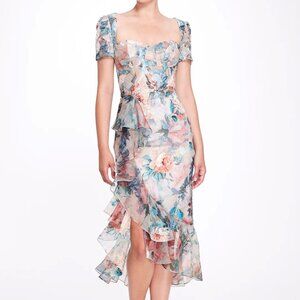 Marchesa Embroidered Asymmetrical Couture Midi Dress